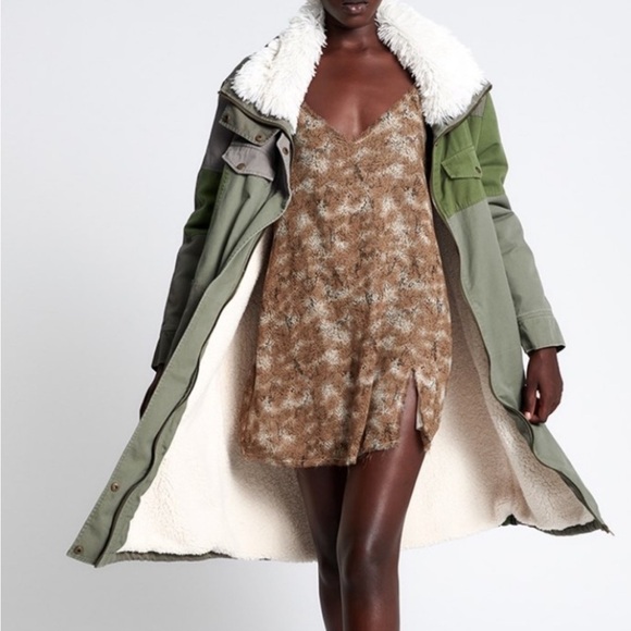 One Teaspoon Green Patchwork Twill Utility Defender Sherpa Fur Lined Coat Small - Picture 4 of 14